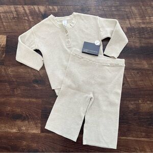 NWT Modern Moments 2 piece beige waffle minimalist cream wide leg pant set 2T